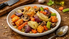 Verdure miste invernali al forno: zucca, finocchi e funghi con gratinatura leggera