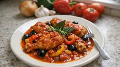 Pollo alla cacciatora in casseruola: con peperoni, olive e un sugo ricco e profumato