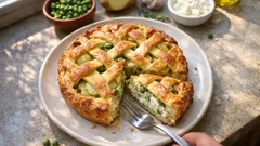 Crostata salata di patate con ricotta e piselli: morbida dentro, dorata fuori