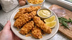 Straccetti di pollo ai cornflakes: croccanti fuori, succosi dentro (con salsa alla senape)