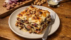 Lasagne radicchio e salsiccia: cremose, gratinate e con noci croccanti